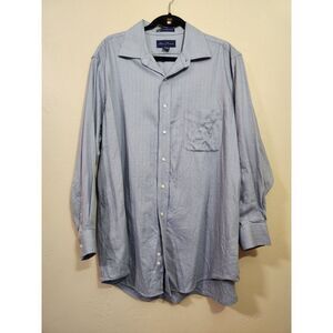 Alan Flusser Blue Button Down Shirt Mens Size 17 32/33 Long Sleeve Business Work